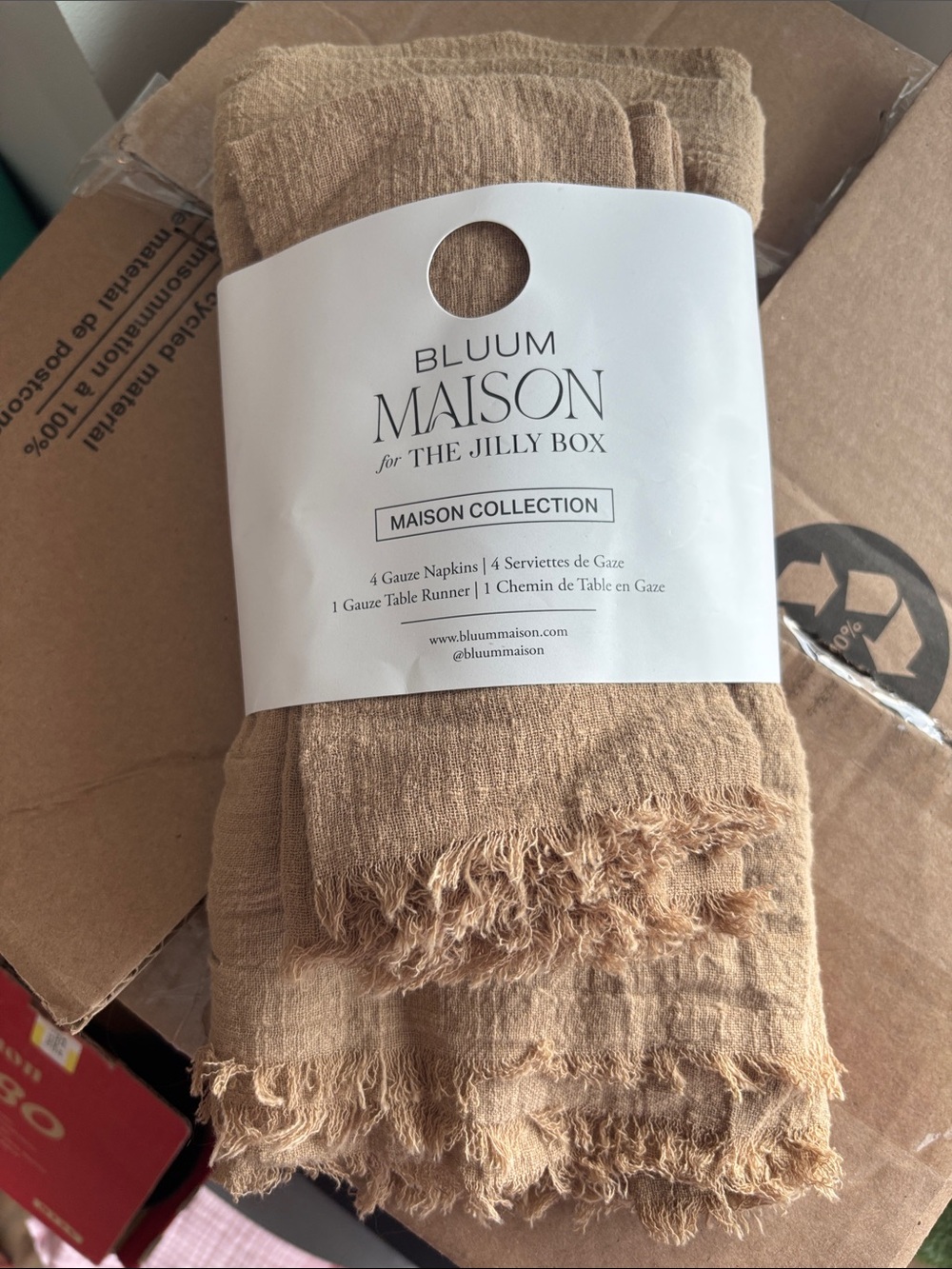 Brown Gauze Napkin Set with Table Runner